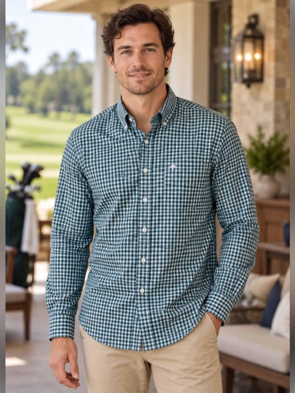 Southern Shirt Men’s Medium Green Gingham Cotton Button Down Shirt